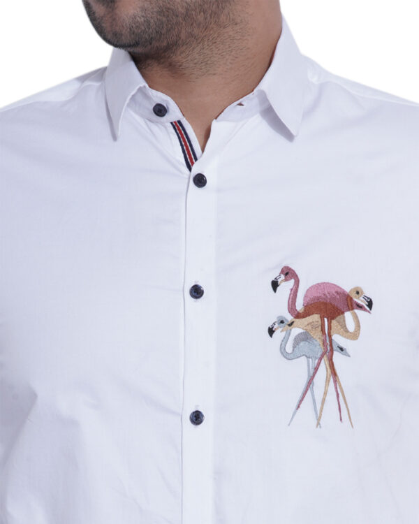 Abkasa’S Baily Shirt: Add Some Fun To Your Wardrobe With Our Flamingo Embroidered Shirt