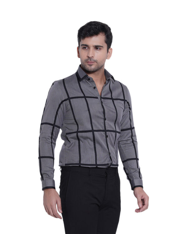 Abkasa’S Charlie Shirt: A Dark Grey Shirt Masterpiece With Black Applique Stripes