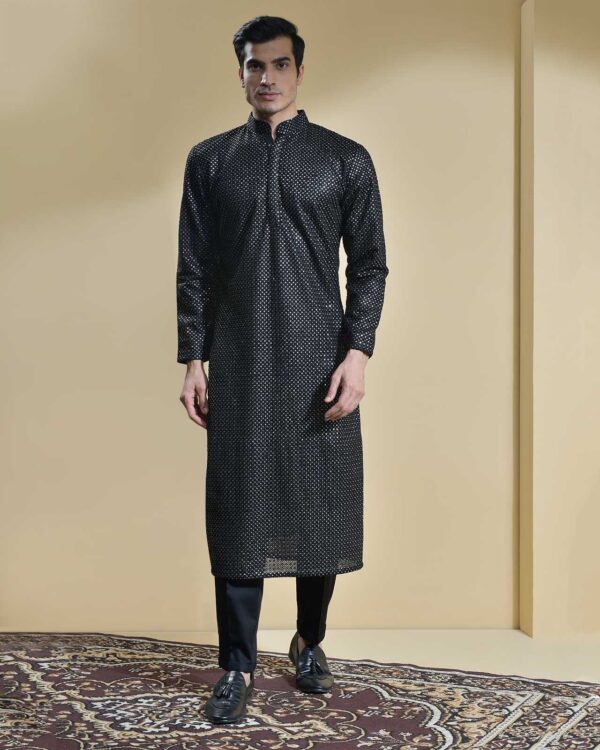 Abkasa Charon Long Kurta Set: Black Sequence Embroidery For A Chic Ethnic Look