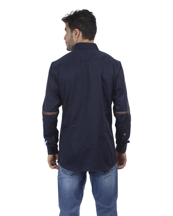 Abkasa’S Kenneth Shirt: Stand Out In Men Navy Blue Shirt With Appliques Of Multicolour Fabrics