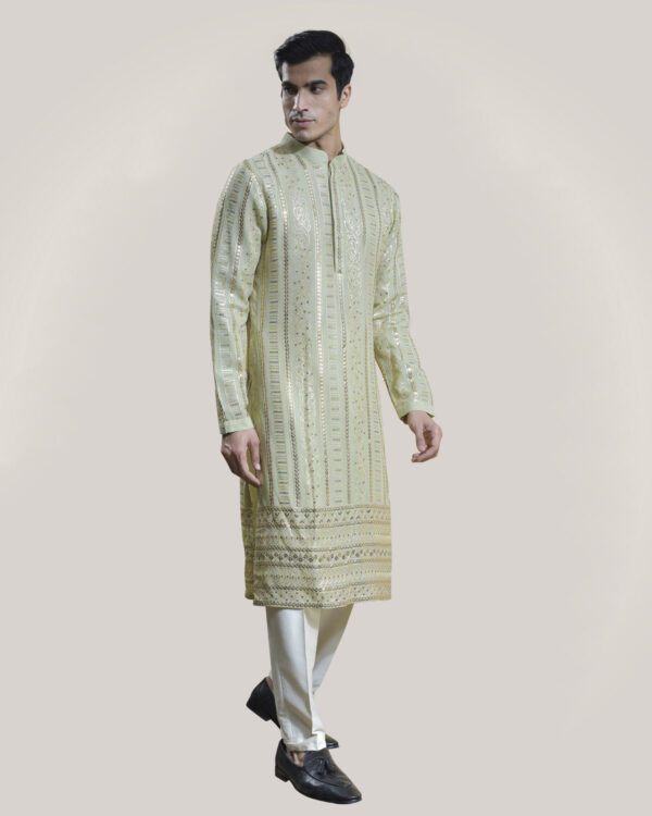 Abkasa’S Ethnic Wear : Pista Green Sequence Embroidery Lily Kurta Set For A Chic Look