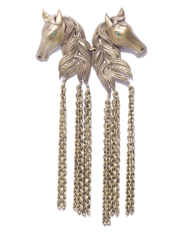 Cosa Nostraa’S Brooch For Men Suit : Exquisitely Crafted Horse With Dangling Chains