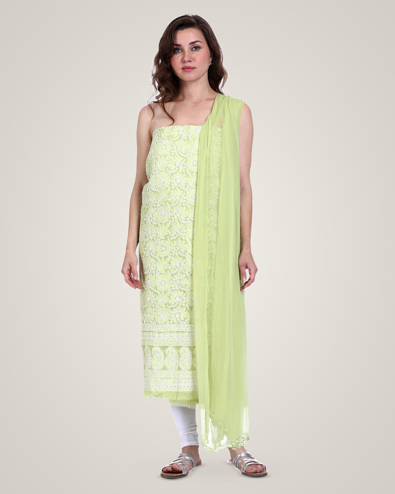 Nandini-Women-Lucknawi-Chikan-Dress-Material-Suit-Green-Shenaro_Lifestyle-N-473501-1