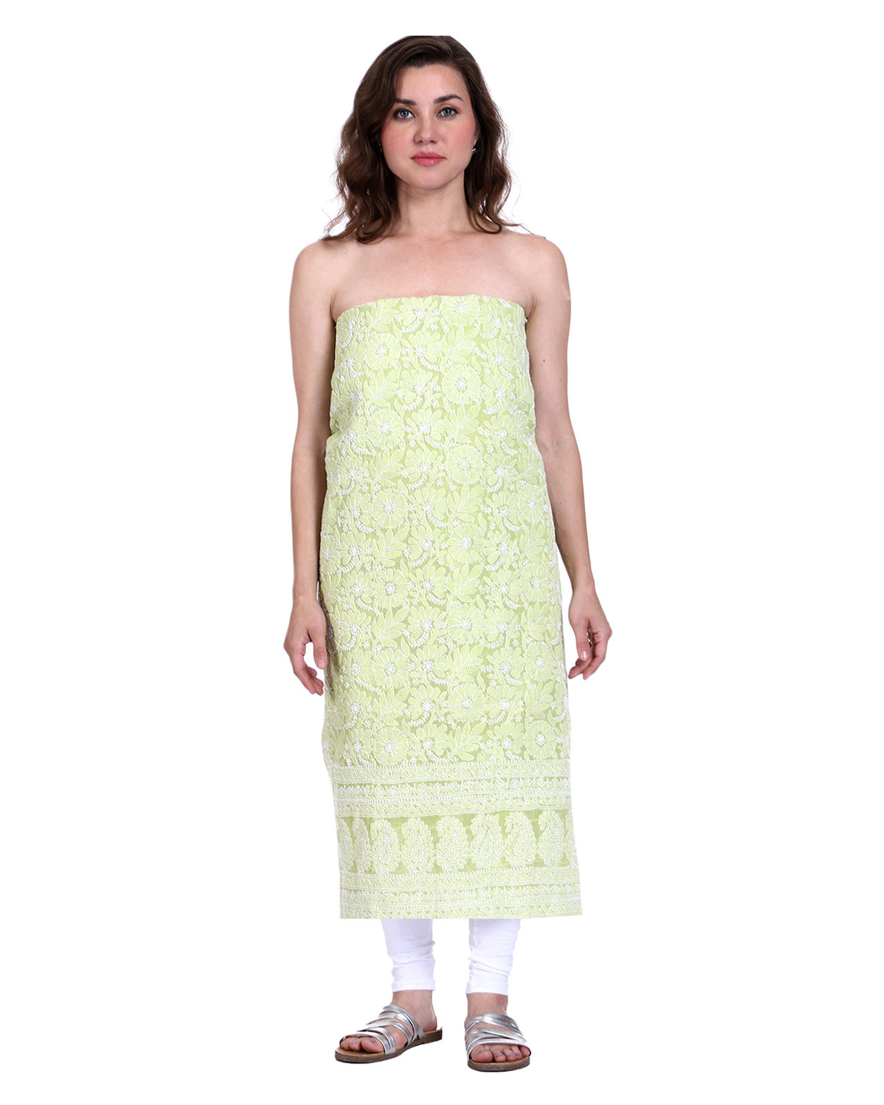 Nandini-Women-Lucknawi-Chikan-Dress-Material-Suit-Green-Shenaro_Lifestyle-N-473501-2