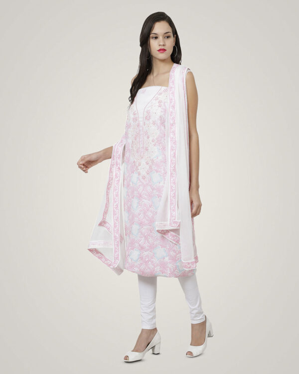 Nandini’s White & Pink Lucknawi Lawn Suit