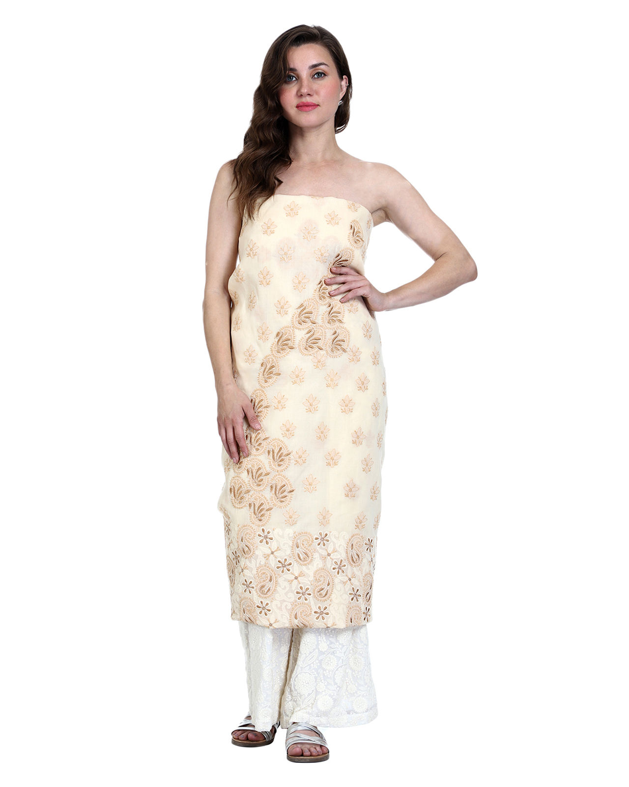 Nandini-Women-Lucknawi-Chikan-Dress-Material-Suit-white-Shenaro_Lifestyle-N-450501-2