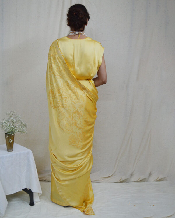 Make a statement with Ahmev’s beautifully block printing yellow saree