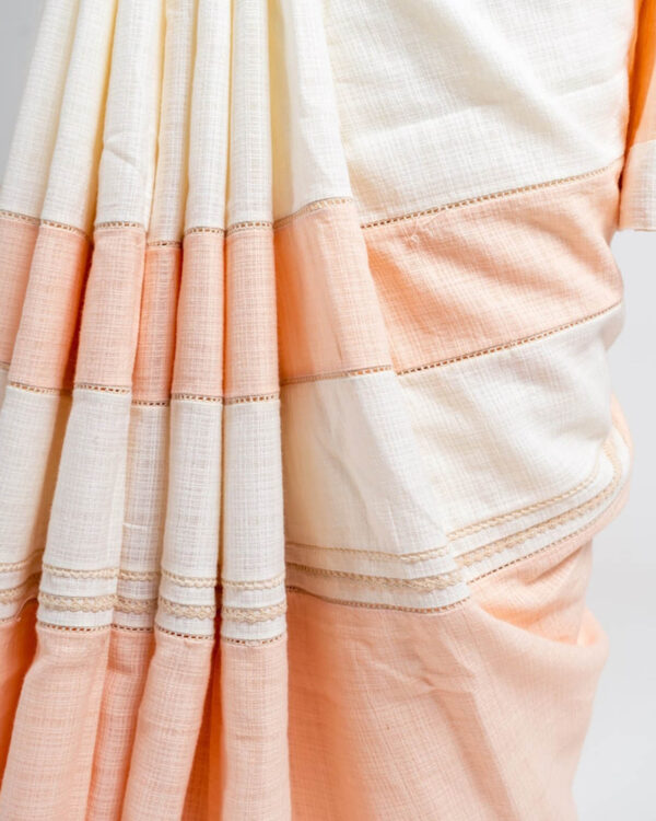Discover Elegance with Ahmev’s Double Colour Saree in Ivory & Fawn