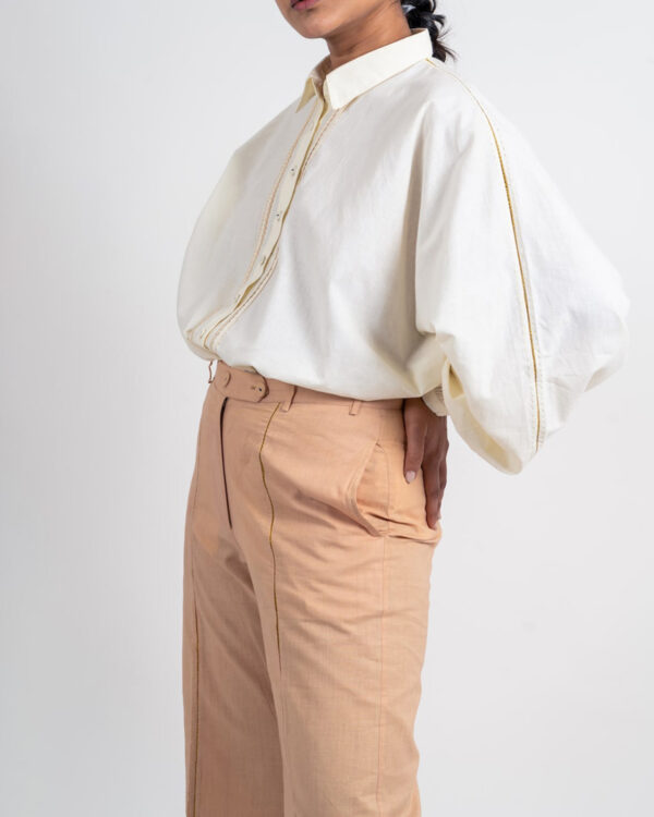 Luxury meets comfort in Ahmev’s Khadi shirt with scalloped lace details