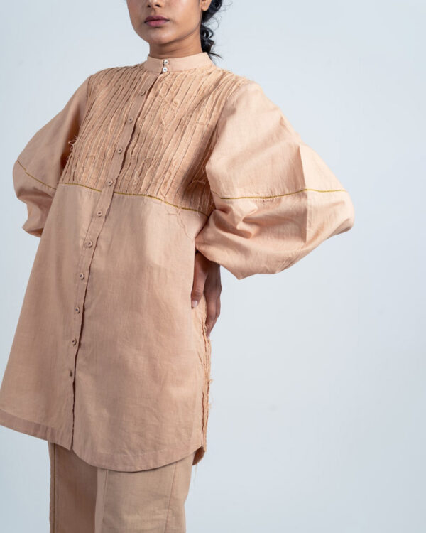 Stand Out with Ahmev’s Raw Edge Khadi Tunic striped textured shirt