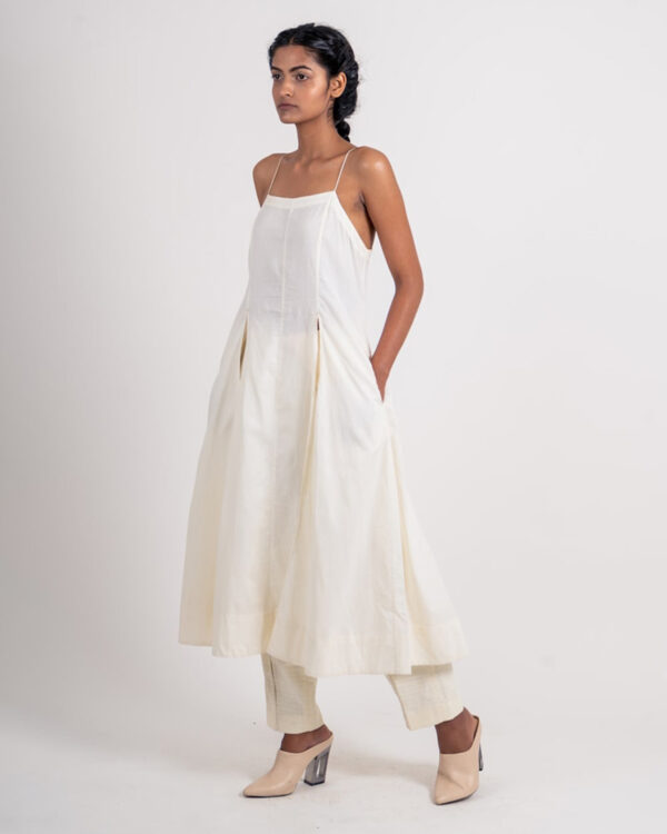 Embrace Elegance with Ahmev’s Noodle Strap Khadi Dress in Ivory