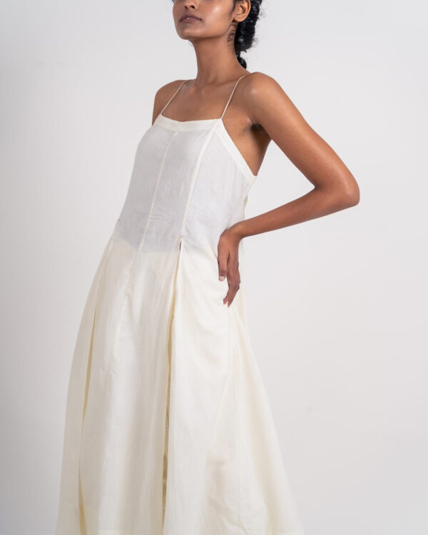 Embrace Elegance with Ahmev’s Noodle Strap Khadi Dress in Ivory