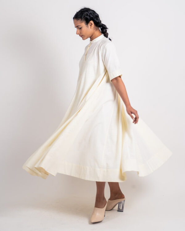 Radiant in Ivory: Ahmev’s Textured & Plain Khadi India Godet Dress