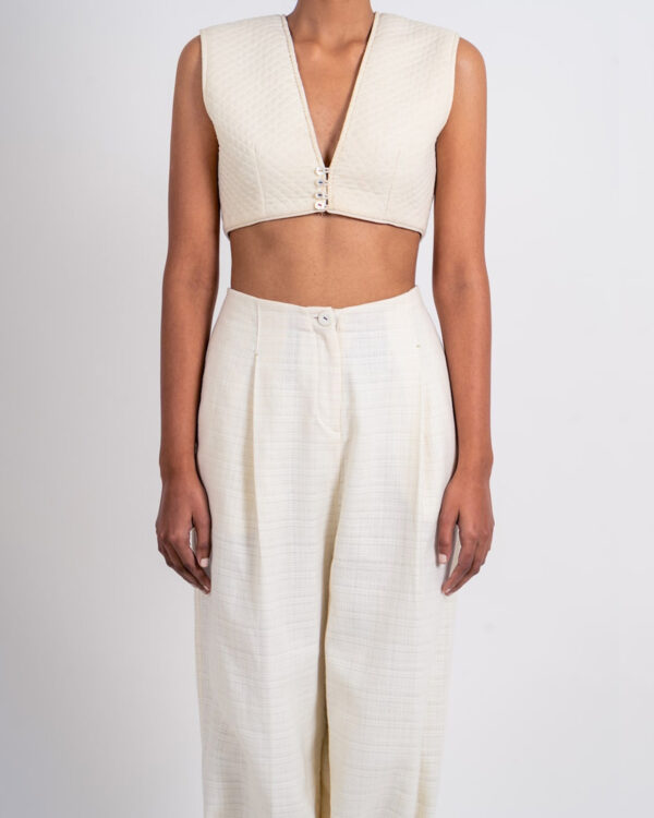 Stay Chic with Ahmev’s Quilted Khadi Clothes Top in Ivory