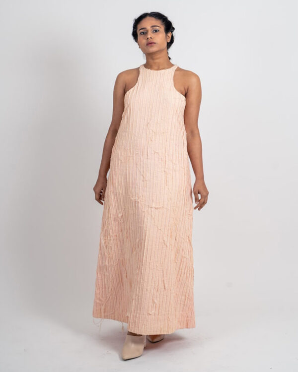 Elevate Your Style with Ahmev’s Striped Textured Halter Neck Dress