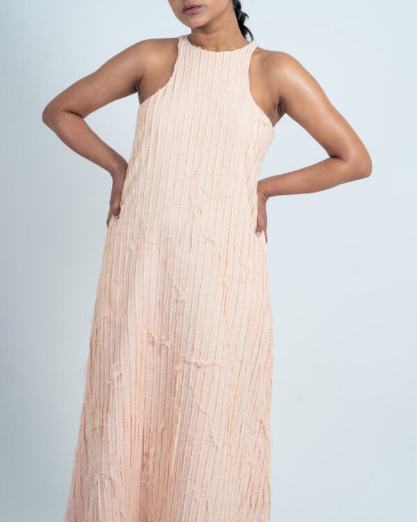 Elevate Your Style with Ahmev’s Striped Textured Halter Neck Dress